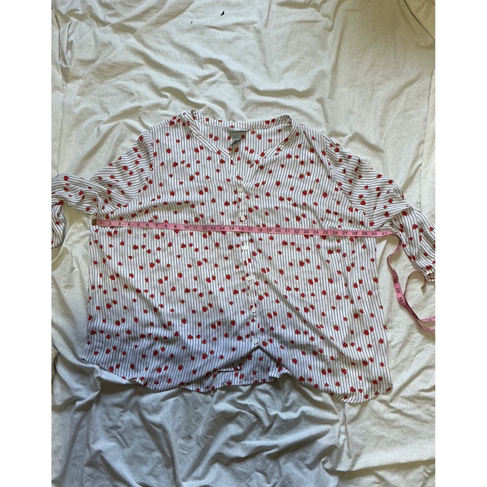 Catherines Strawberry Stripe Button Down Blouse Women 4X 30/32W Red Black White - Picture 5 of 6
